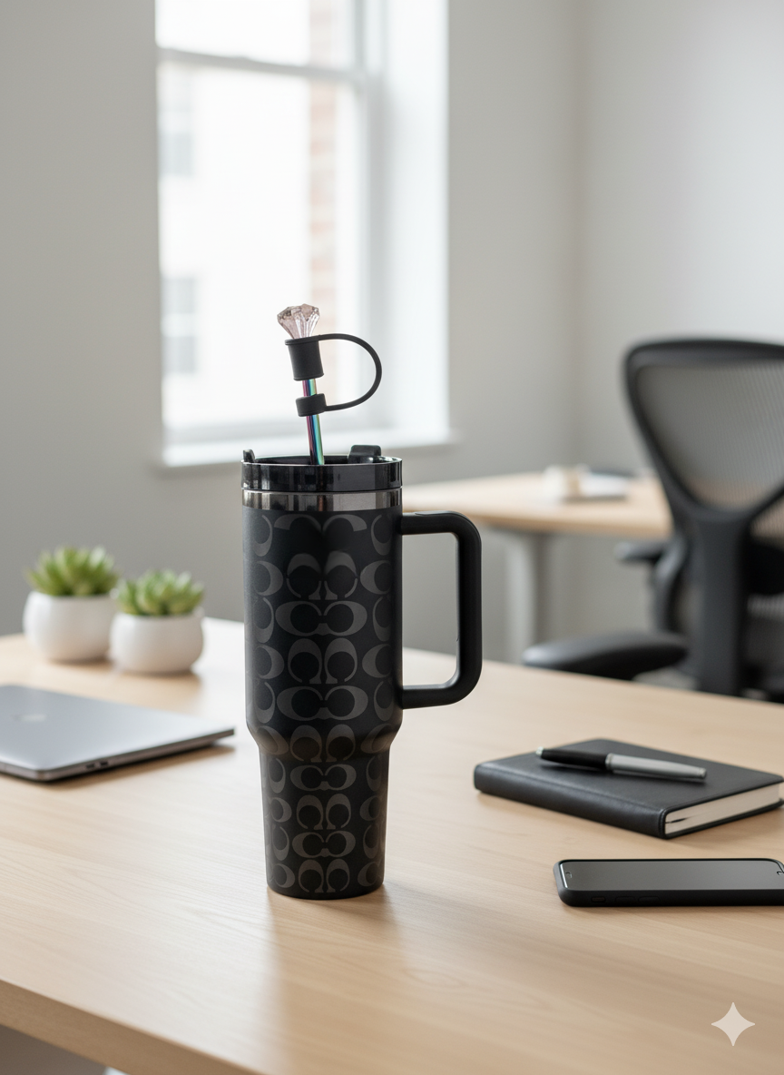 40oz Holographic Monogram Quencher Tumbler – Black & Silver