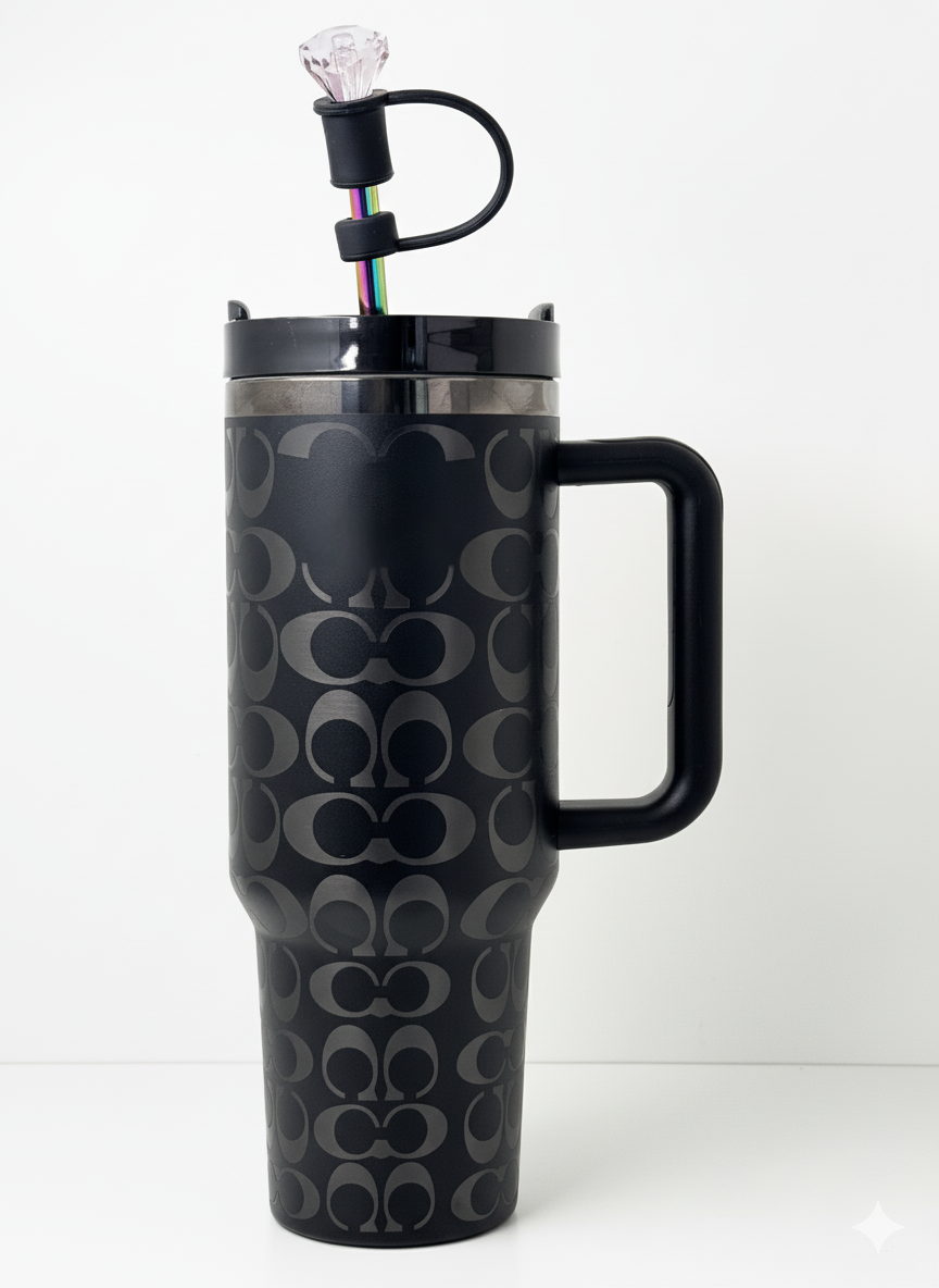 40oz Holographic Monogram Quencher Tumbler – Black & Silver
