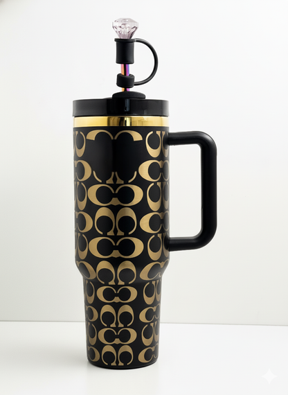 40oz Holographic Monogram Quencher Tumbler – Black & Gold